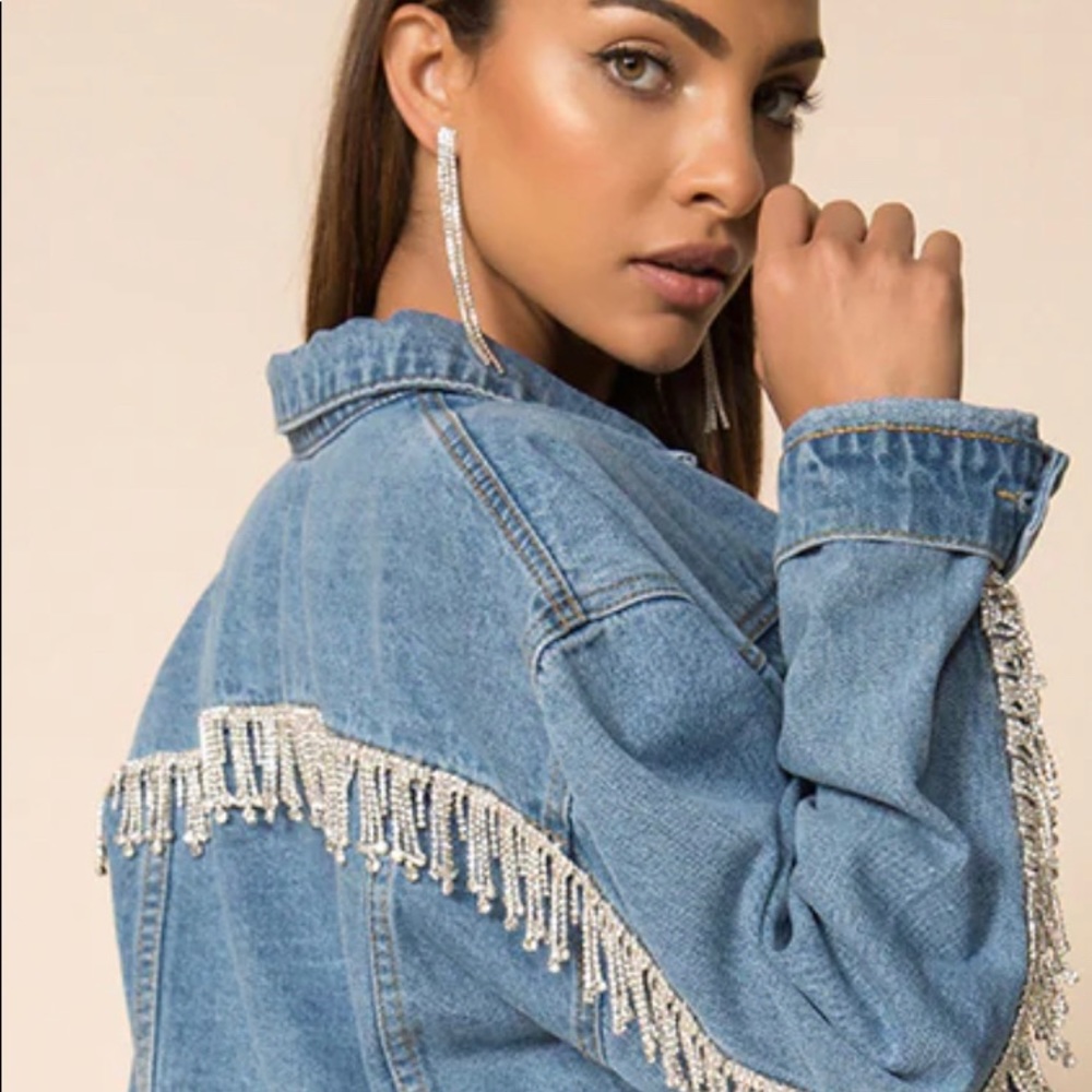BESTSELLER RARELY WORN RHINESTONE FRINGE DENIM JACKET